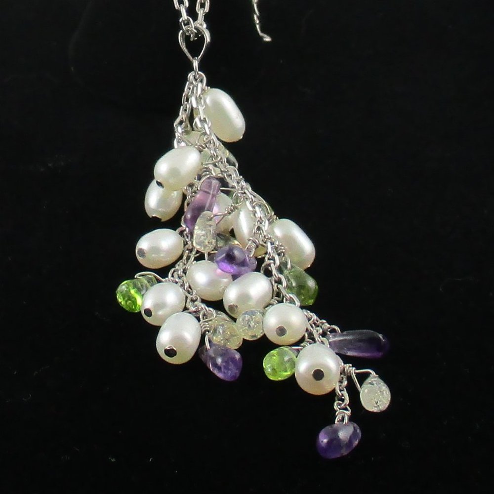 Freshwater Pearl and Gem Cluster Necklace
